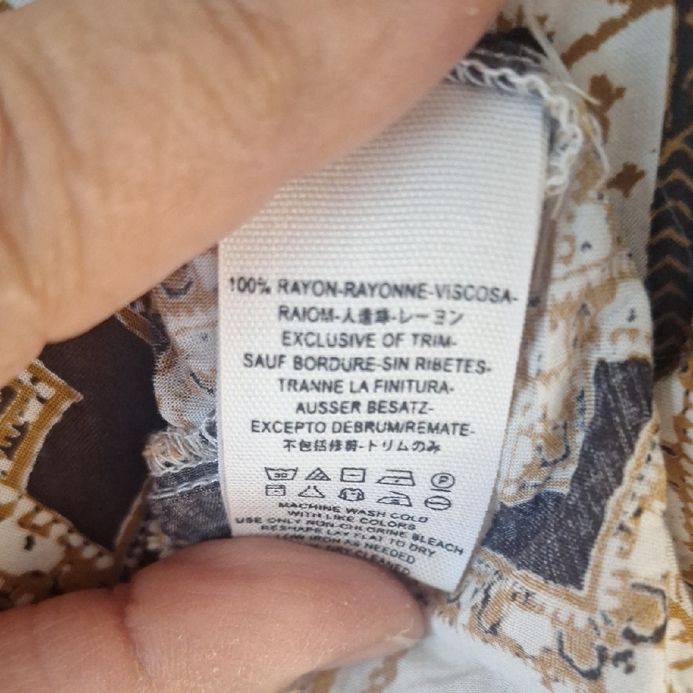 Bohemian Y2k Free People Cream and Brown Patterned Blouse 100% Rayon Sz XS - Picture 6 of 6